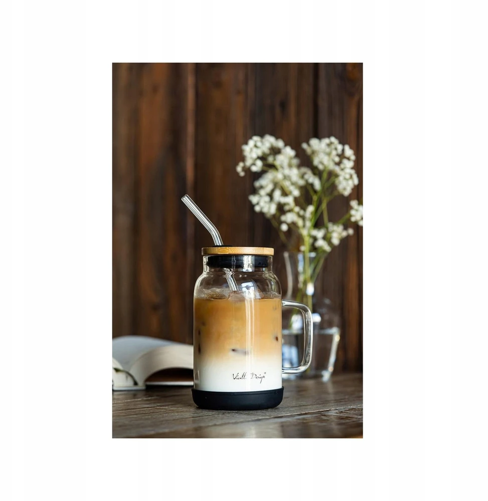 Vialli Design stiklainis su šiaudeliu 600 ml juodas 29804