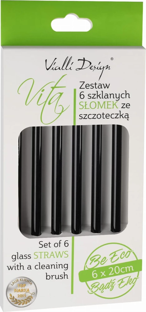 Vialli Design STIKLO ŠIAUDELIAI JUODI 20cm RINKINYS 6 VNT. SU ŠEPETĖLIU 26599 VIALLI DESIGN