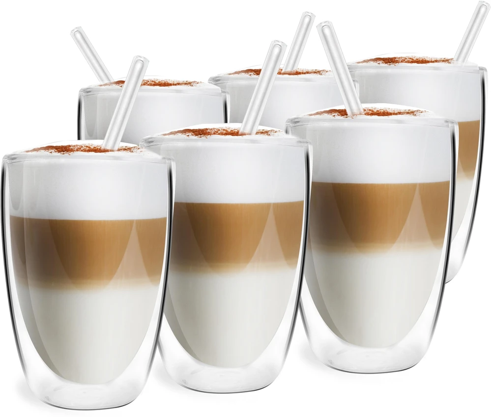 Vialli Design Puodelių dvigubomis sienelėmis su šiaudeliais rinkinys 6vnt. 350ml Vita 6865