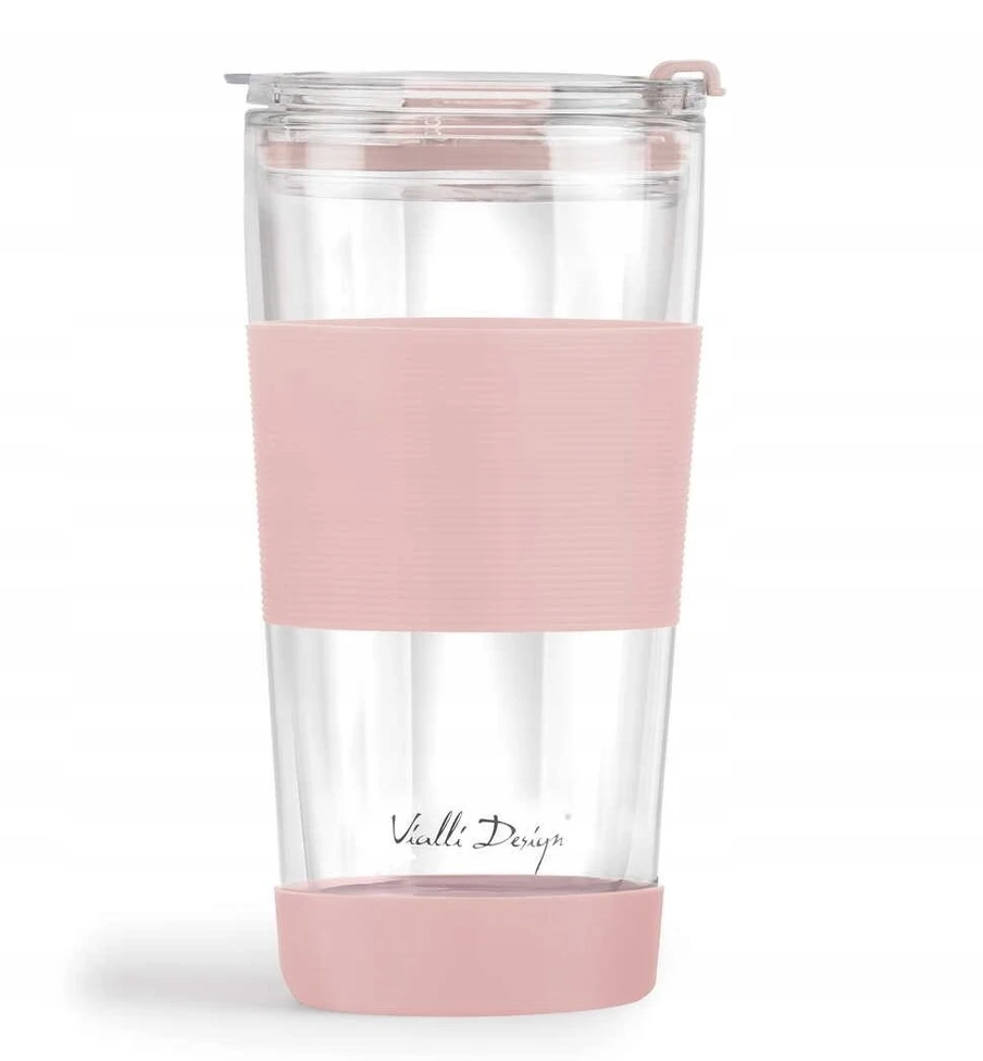 Vialli Design Termo puodelis stiklinis ze słomką 600 ml rožinė Fuori 30411