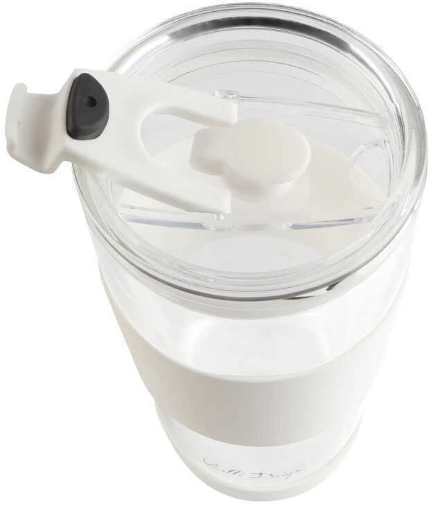 Vialli Design Termo puodelis stiklinis ze słomką 600 ml balta Fuori 30404