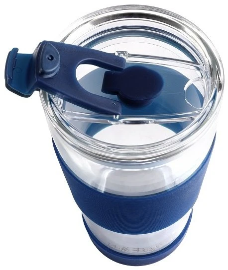 Vialli Design Termo puodelis stiklinis ze słomką 600 ml tamsiai mėlyna 30381