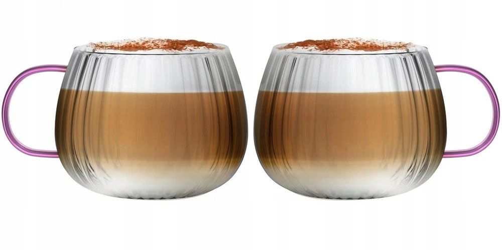 Tulip Vialli Design - Tulpių rinkinys iš 2 puodelių su rožine rankena 350ml