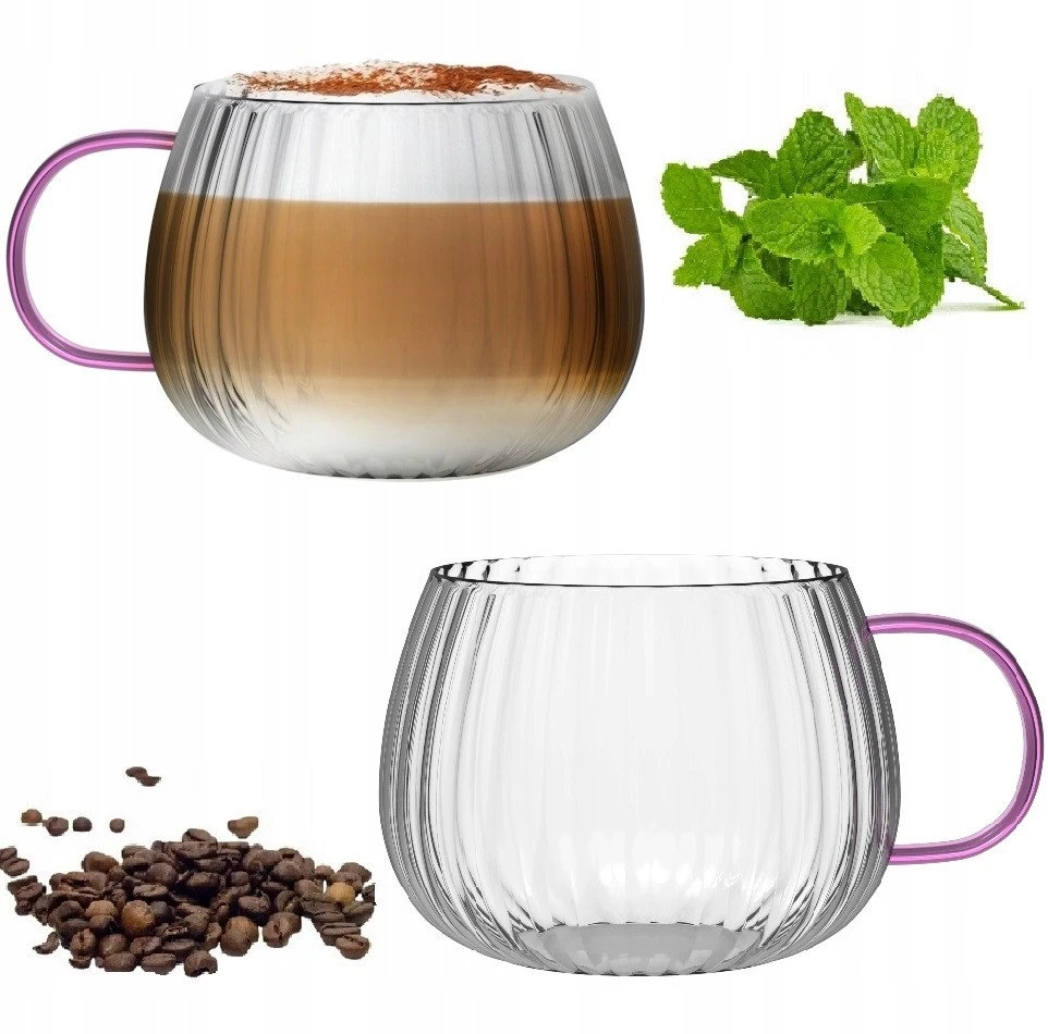 Tulip Vialli Design - Tulpių rinkinys iš 2 puodelių su rožine rankena 350ml