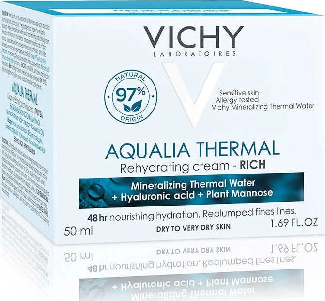 Vichy Aqualia Thermal Rich 48H Hydration drėkinamasis veido kremas sausai odai, 50 ml