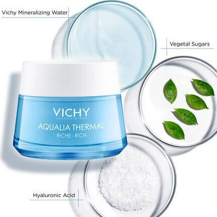 Vichy Aqualia Thermal Rich 48H Hydration drėkinamasis veido kremas sausai odai, 50 ml