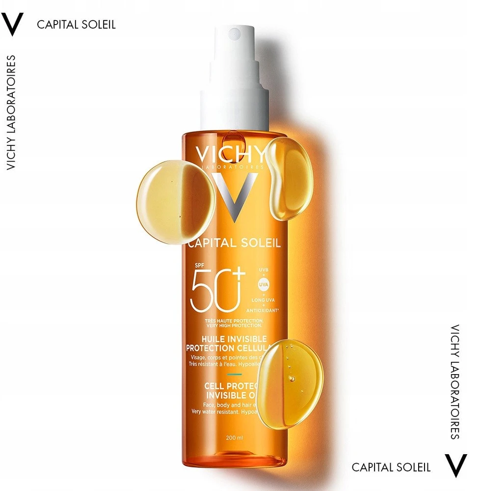 Vichy Purškiamas nematomas aliejus įdegiui SPF 50+ Capital Soleil (Cell Protect Invisible Oil) 200 ml