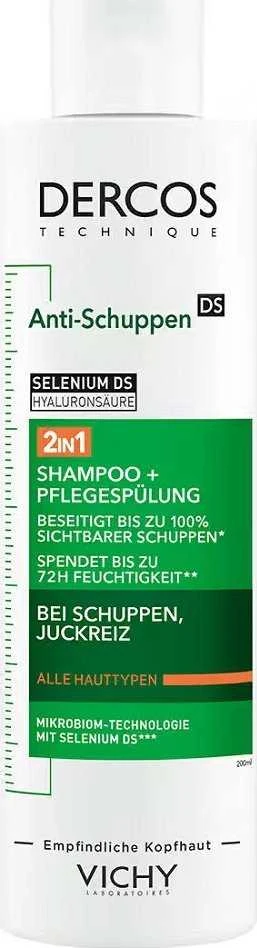 Vichy Dercos Nuo pleiskanų 2in1 Šampūnas + Conditioner šampūnas–kondicionierius pleiskanojančiai galvos odai, 200 ml