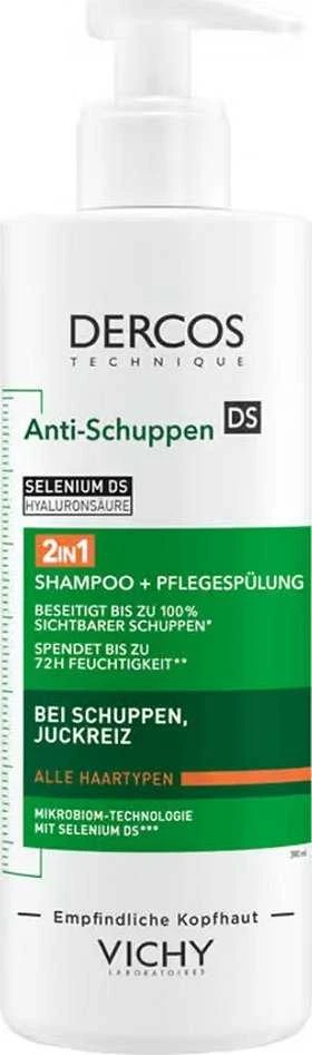 Vichy Dercos Nuo pleiskanų 2 in 1 Šampūnas + Conditioner šampūnas–kondicionierius pleiskanojančiai galvos odai, 390 ml