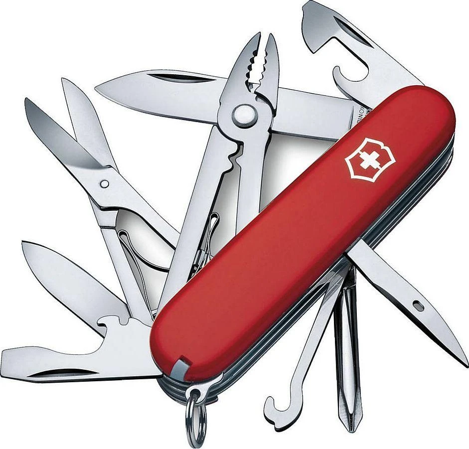Victorinox Deluxe Tinker su išskleistais įrankiais