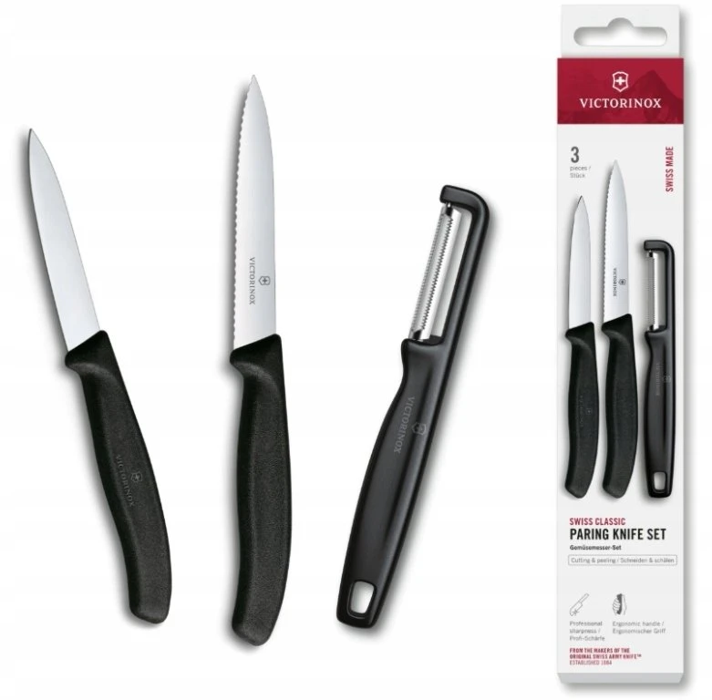Šveicarija Victorinox Paring Peilis Set su skustuku 3 vnt. juodas