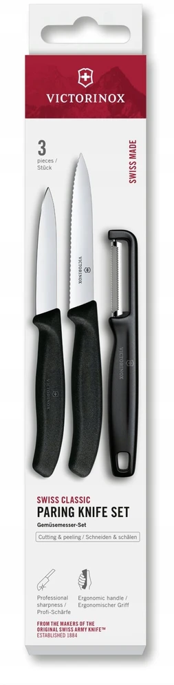 Šveicarija Victorinox Paring Peilis Set su skustuku 3 vnt. juodas