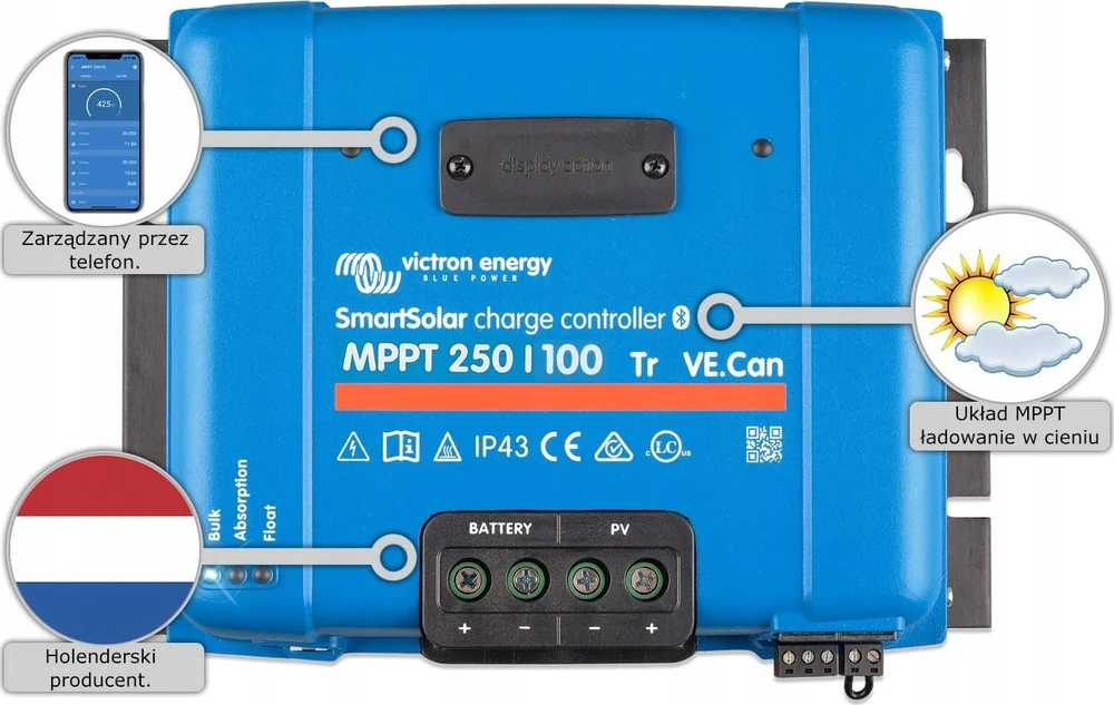 Saulės elektrinės valdiklis Victron Energy SmartSolar MPPT 250/100-TR