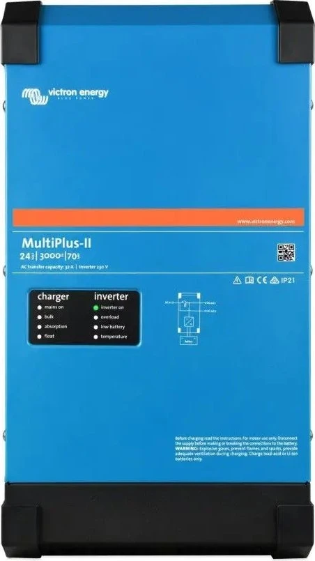 Įtampos keitiklis - įkroviklis MultiPlus-II 24Vdc/230Vac 3000VA, UPS funkcija, su sinusine išėjimo įtampa, VE.Bus, Victron Energy