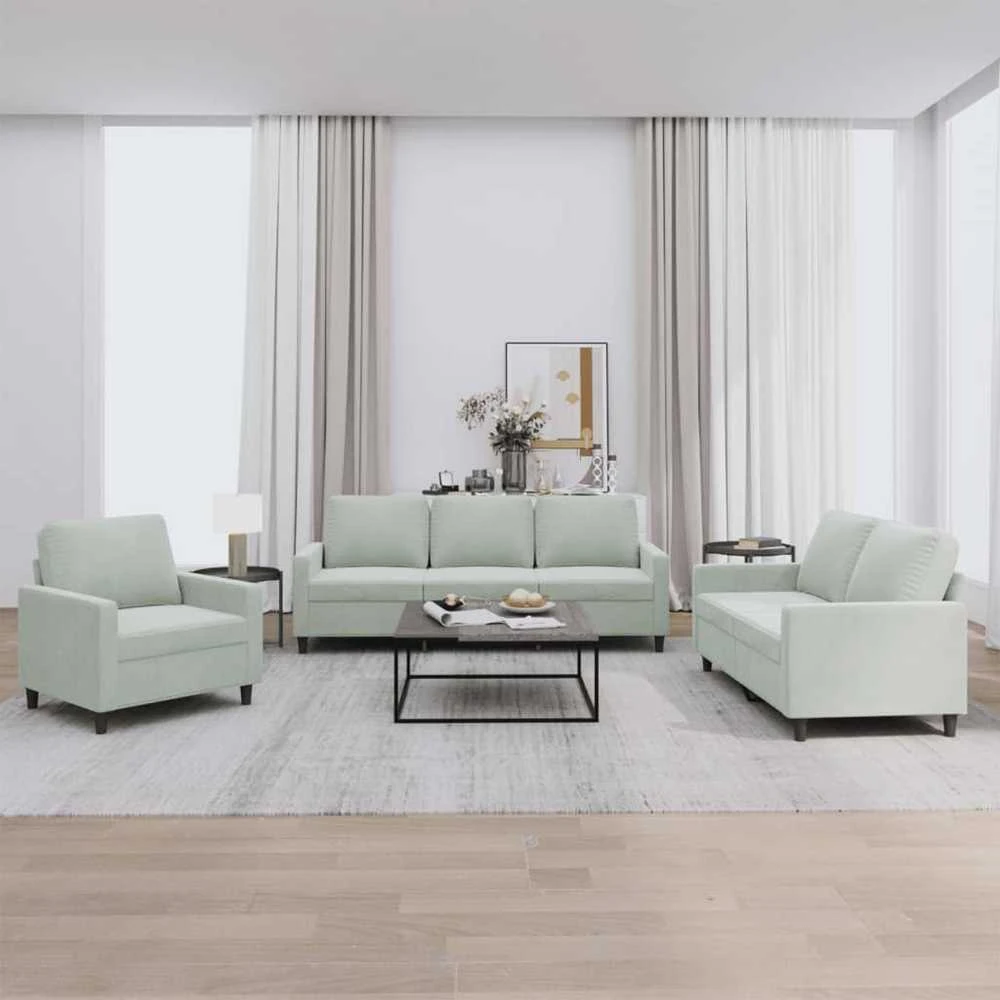Sofa Sofos komplektas su pagalvėlėmis, 3 dalių, pilkas, aksomas