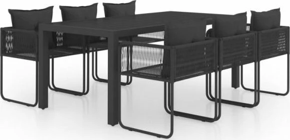 Lauko baldų komplektas Sodo valgomojo komplektas, 7 dalių, juodas, PVC ratanas