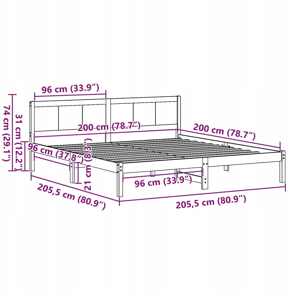 Lovos rėmas Ruda 200 x 200 cm Pušies medienos masyvas