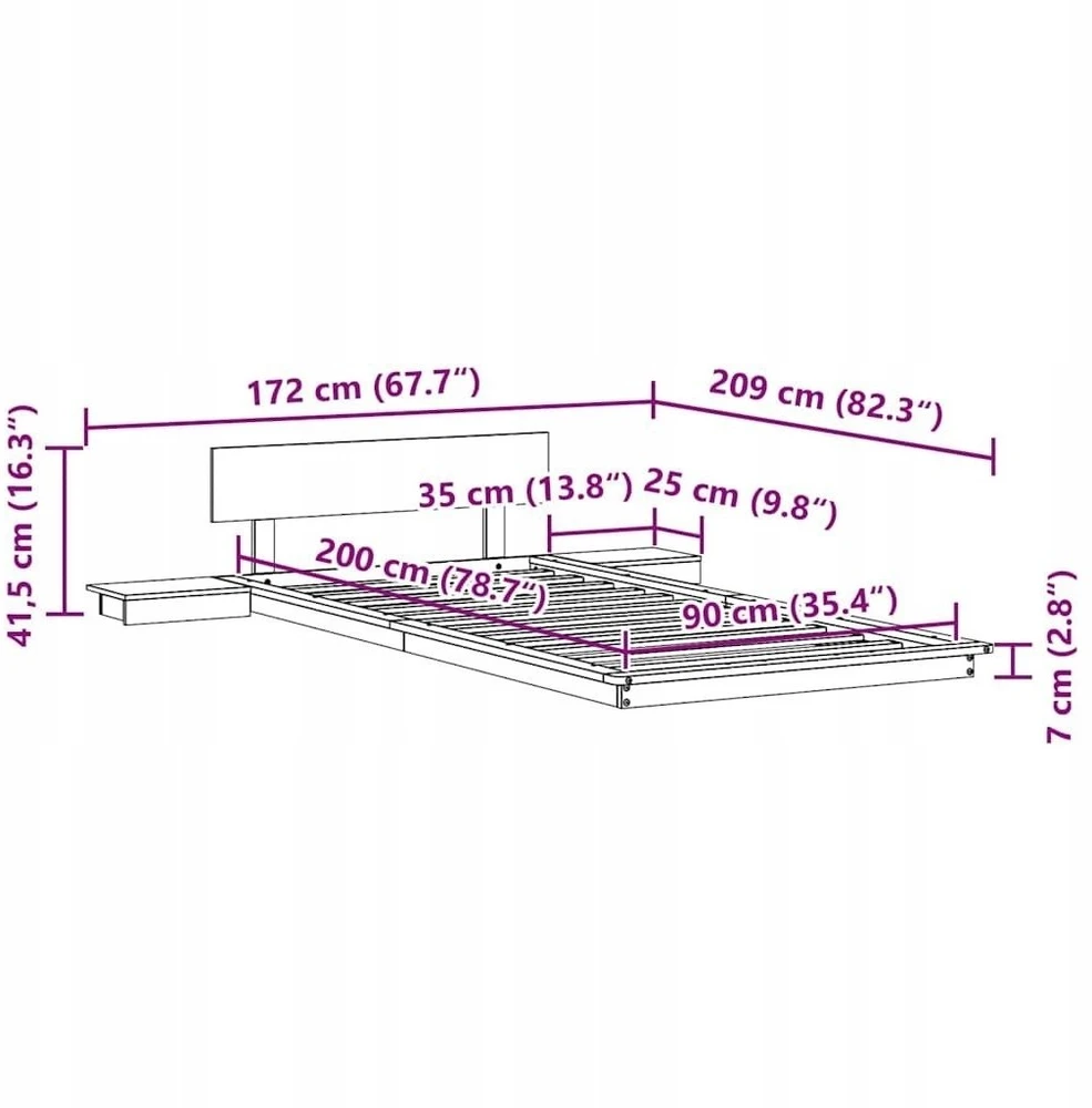 Lova Lovos rėmas Ruda 90 x 200 cm Medis
