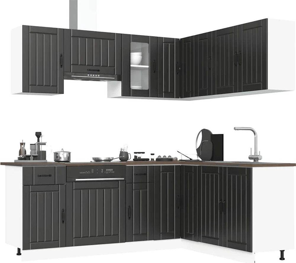Virtuvinių spintelių komplektas, 11 dalių, Lucca, juoda