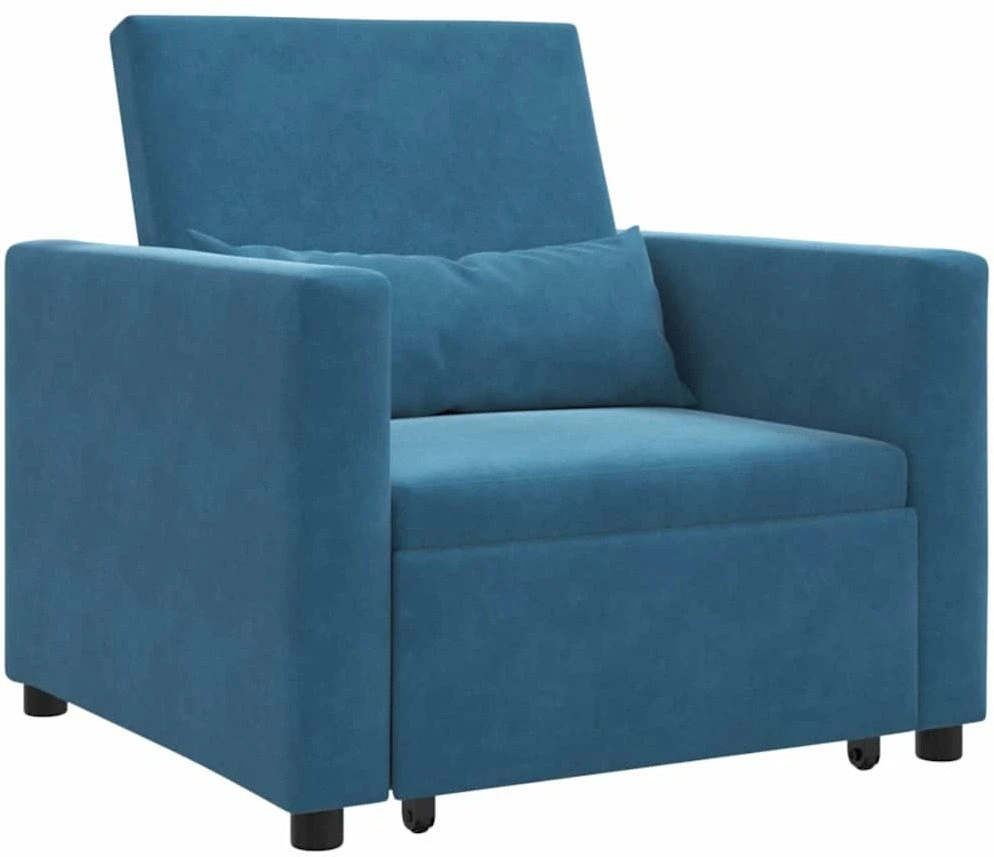 Ištraukiamas sofa-lova vienvietis su ratais Mėlyna Aksomas