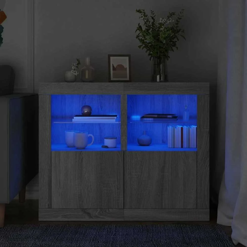 Šoninės spintelės su LED lemputėmis, 2vnt., pilka ąžuolo
