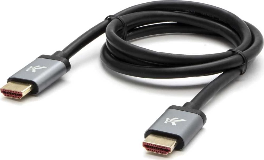 HDMI 2.1 vaizdo kabelis su pilkais aliuminio korpusais