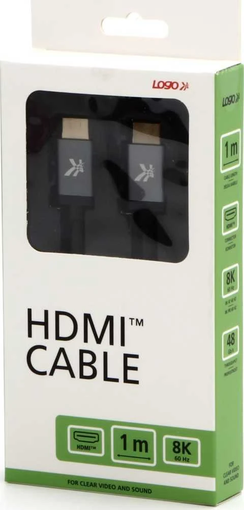 HDMI 2.1 laidas su firminiu metaliniu korpusu pakuoteje
