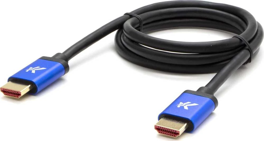 HDMI 2.1 laidas su mėlynais aliuminio antgaliais
