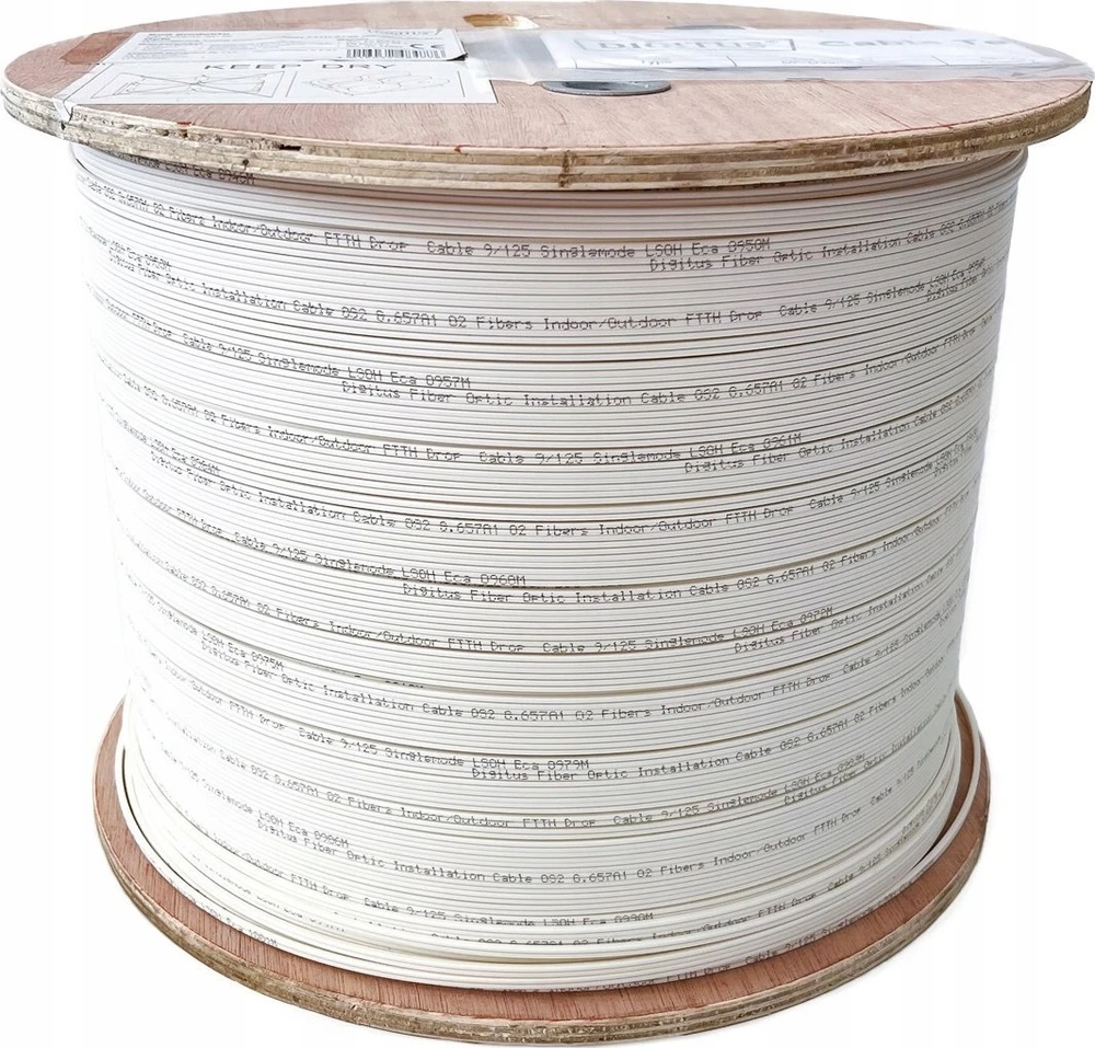 Digitus Professional Vidinis šviesolaidinis kabelis FTTH 2 su jungtimis SC, SM 9/125 OS2 G57A1, Eca, LSOH, baltas, 1km.