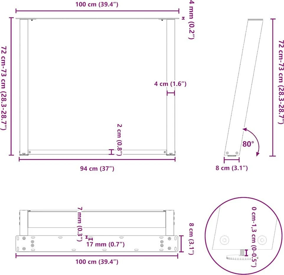 Valgomojo stalo kojelės, U formos, 2 vnt., 100x(72-73) cm