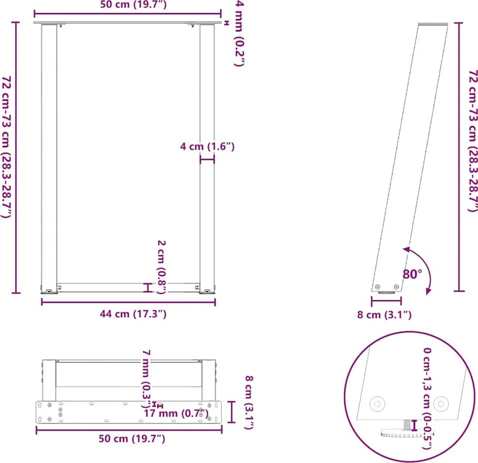 Valgomojo stalo kojelės, U formos, 2 vnt., 50x(72-73)cm