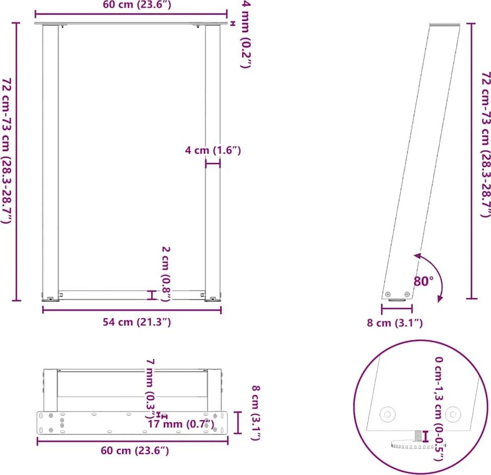 Valgomojo stalo kojelės, U formos, 2 vnt., 60x(72-73)cm