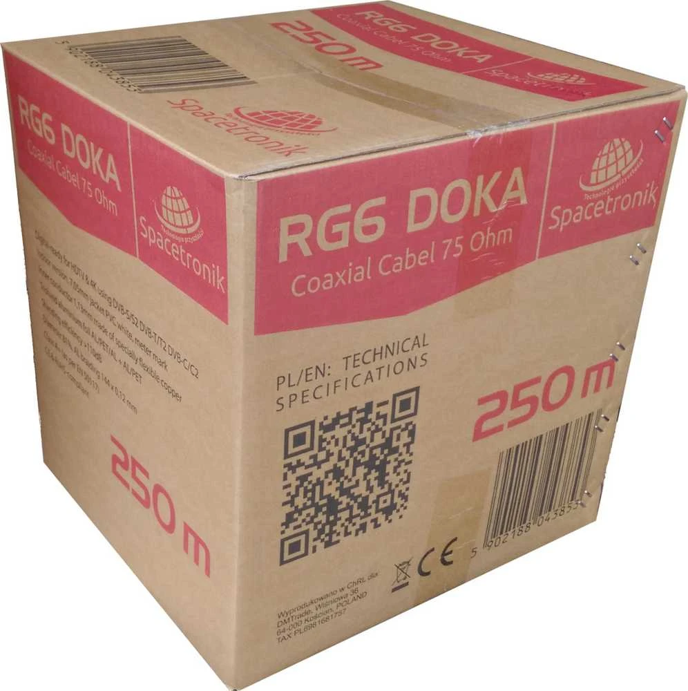 Kabelis RG6 Spacetronik DOKA 4K CU Trishield 250m