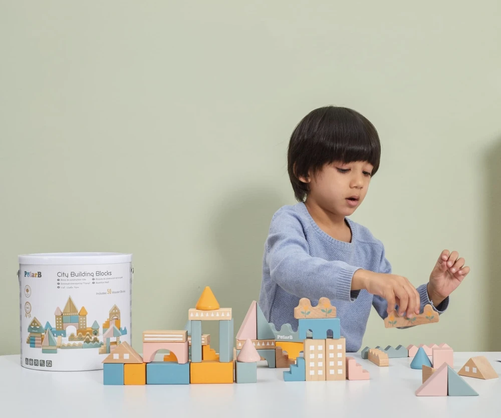 „Viga Polarb“ mediniai blokai Miesto blokai 50 Montessori elementų