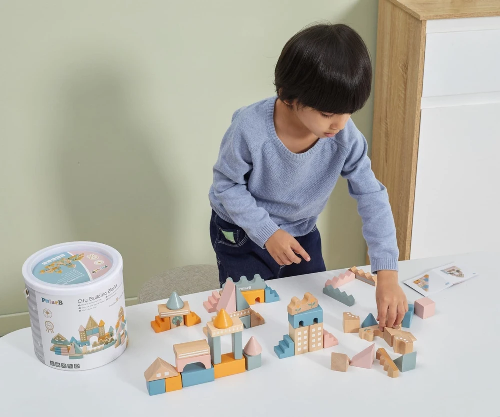 „Viga Polarb“ mediniai blokai Miesto blokai 50 Montessori elementų