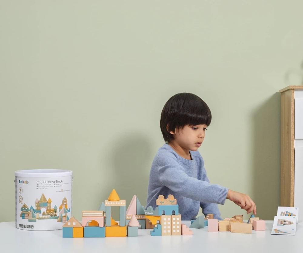 „Viga Polarb“ mediniai blokai Miesto blokai 50 Montessori elementų