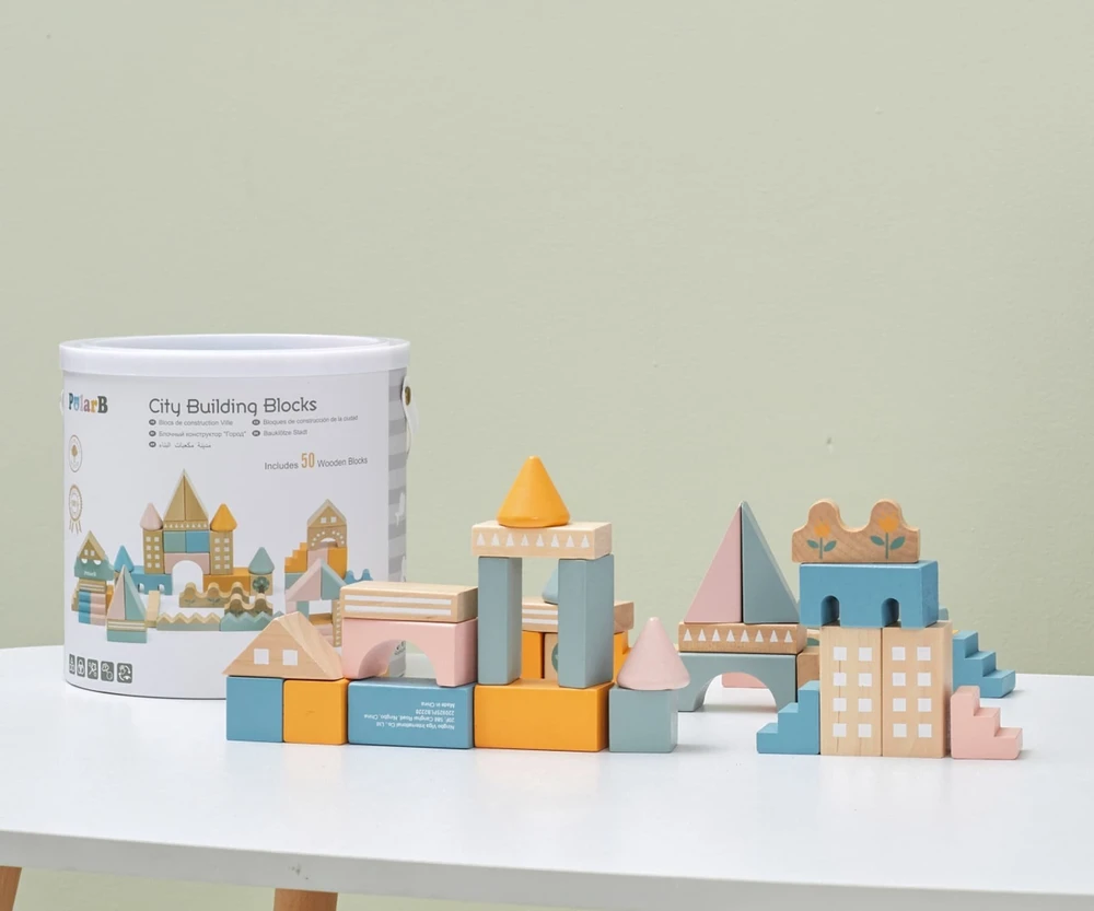 „Viga Polarb“ mediniai blokai Miesto blokai 50 Montessori elementų