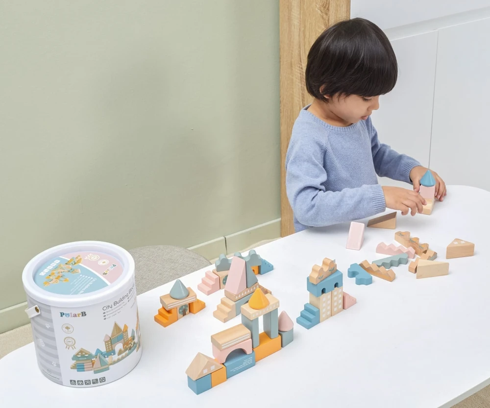 „Viga Polarb“ mediniai blokai Miesto blokai 50 Montessori elementų