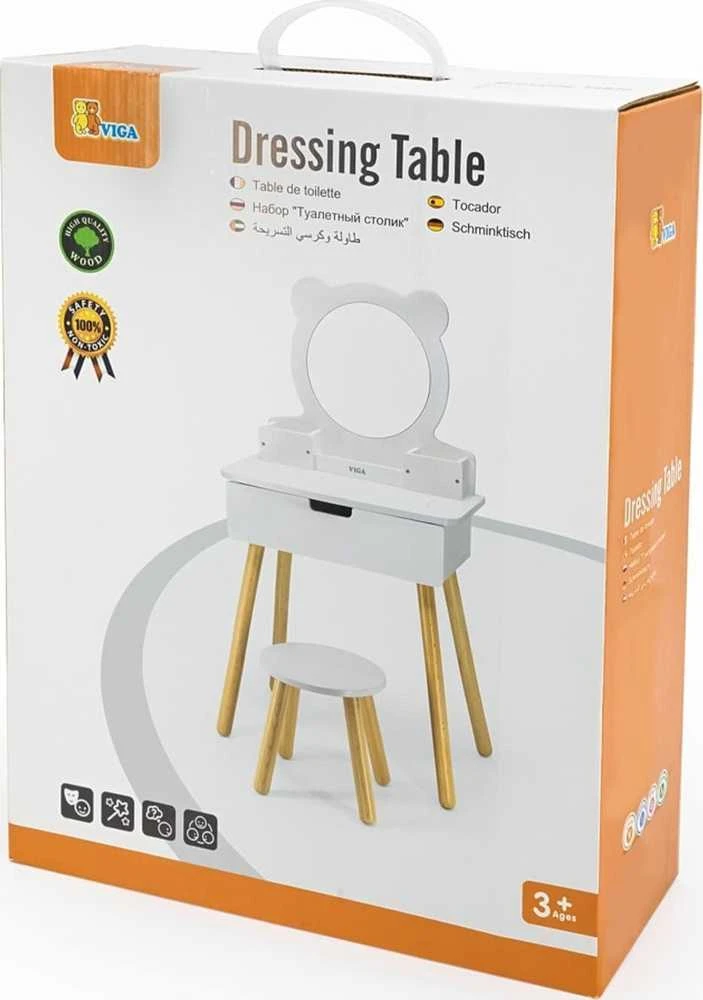 Viga Toys Viga Medinė Makiažo Staliukas Su Veidrodžiu Baltas