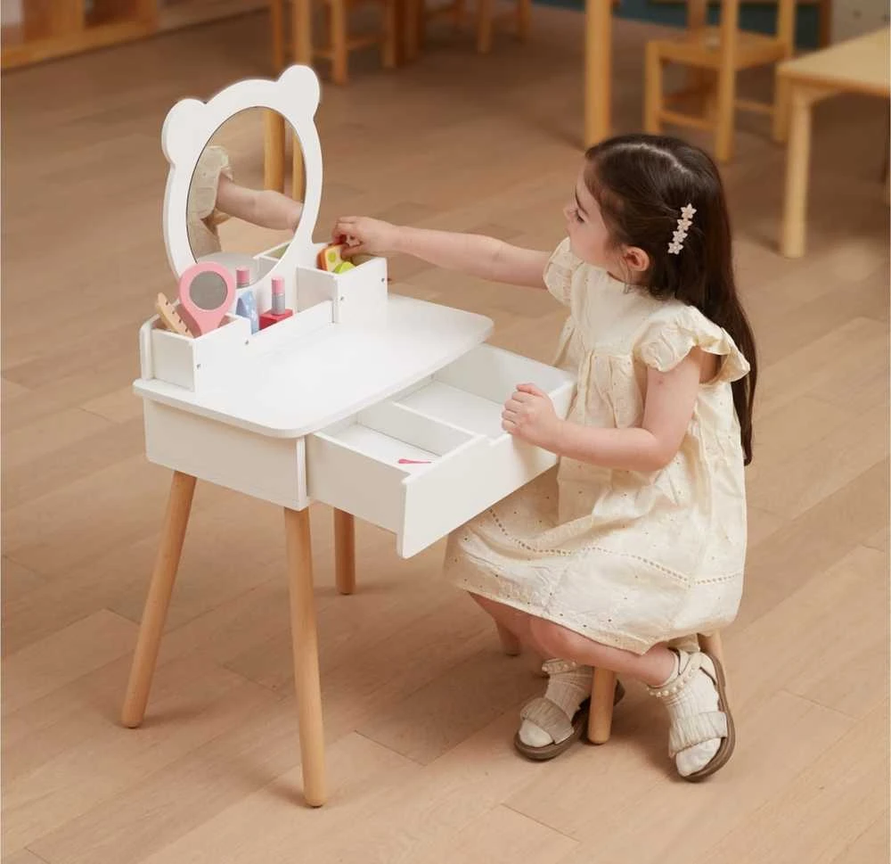 Viga Toys Viga Medinė Makiažo Staliukas Su Veidrodžiu Baltas