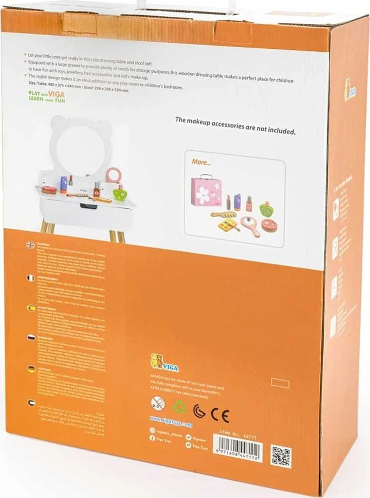 Viga Toys Viga Medinė Makiažo Staliukas Su Veidrodžiu Baltas