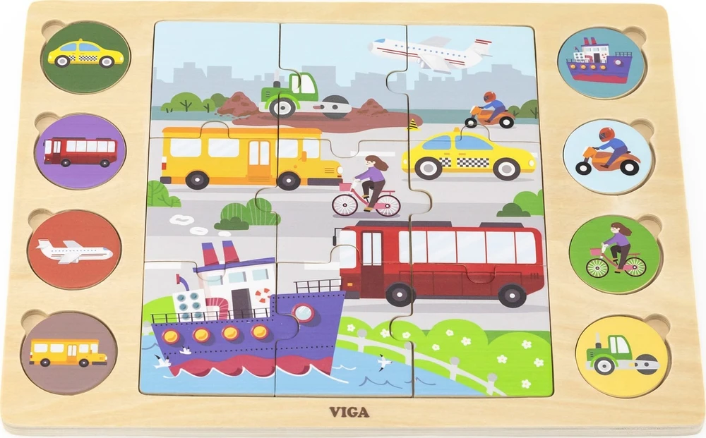 Viga Toys VIGA Medinė Dėlionė Spėk pagal Šešėlį - Transporto Priemonės 17 el.
