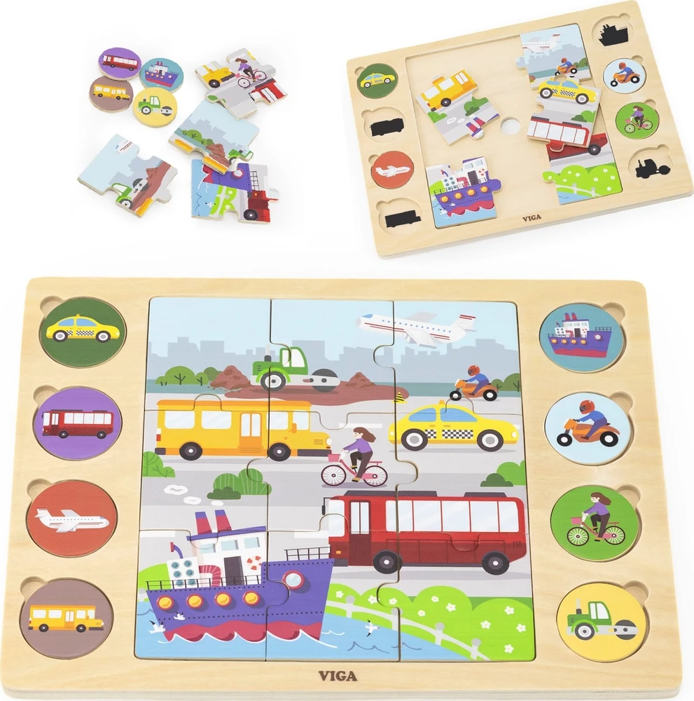 Viga Toys VIGA Medinė Dėlionė Spėk pagal Šešėlį - Transporto Priemonės 17 el.
