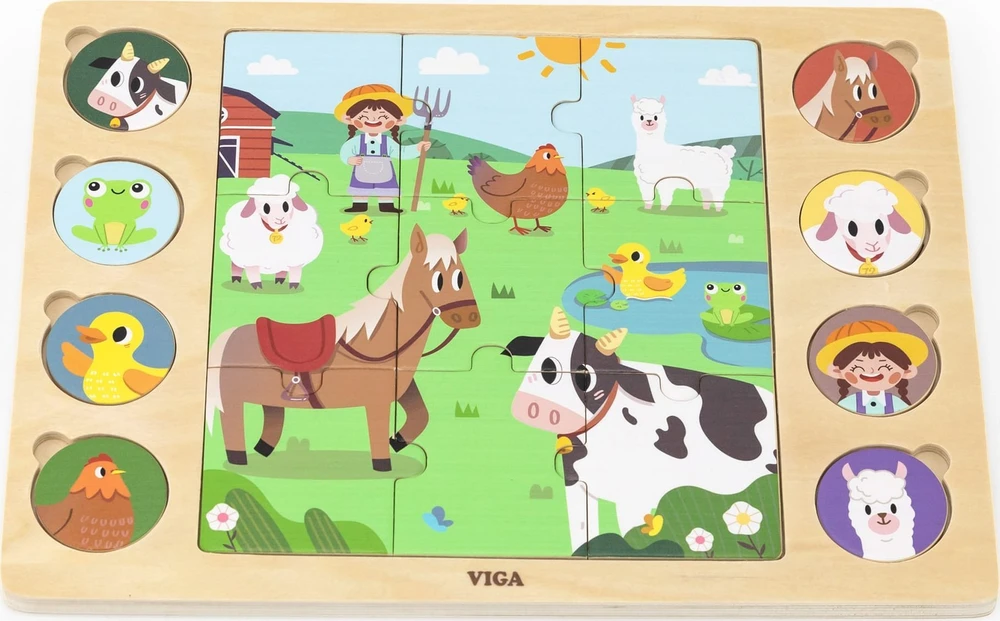 Viga Toys Mediniai dėlionės puzzle VIGA Atspėk iš šešėlio ferma 17 detalių
