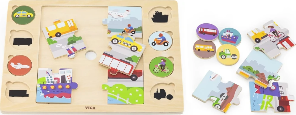 Viga Toys VIGA Medinė Dėlionė Spėk pagal Šešėlį - Transporto Priemonės 17 el.
