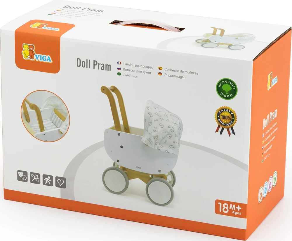 Viga Toys VIGA 44719 Medinis lėlių vežimėlis su gondola