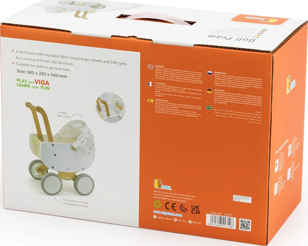 Viga Toys VIGA 44719 Medinis lėlių vežimėlis su gondola