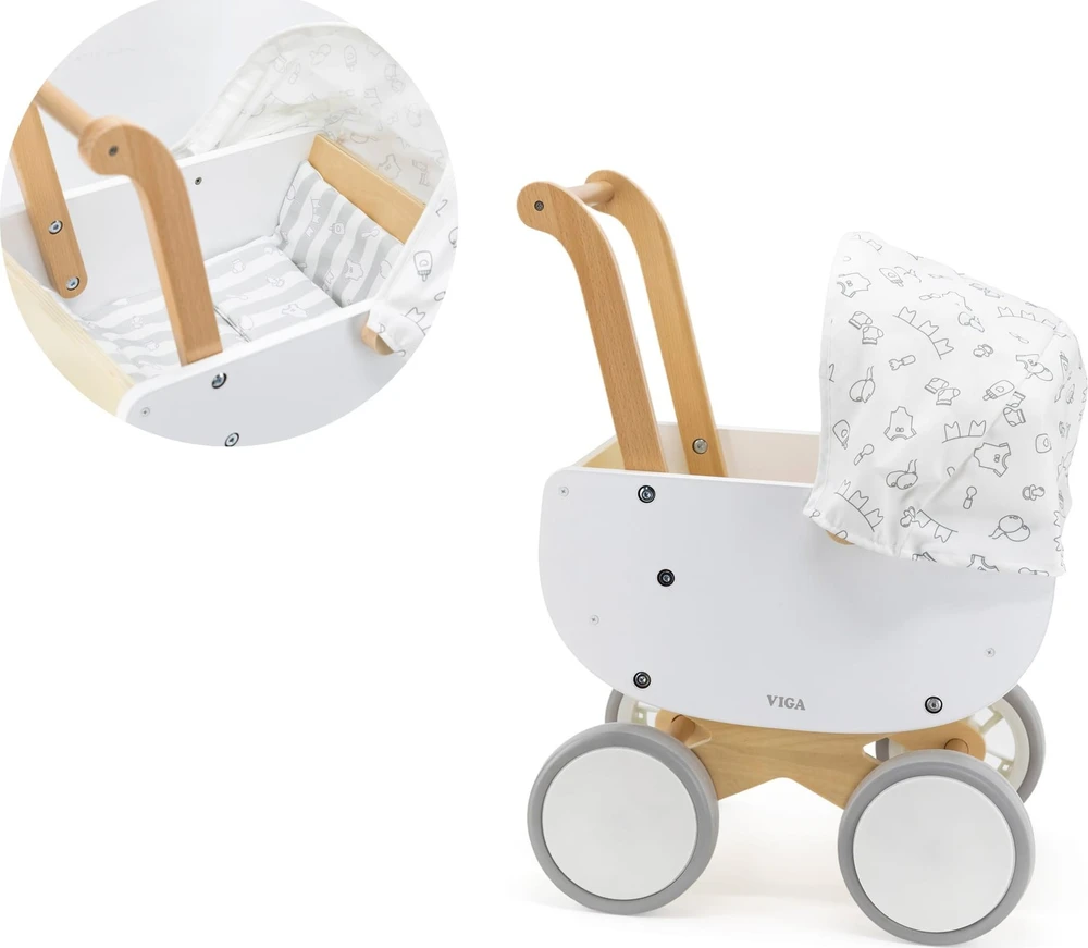 Viga Toys VIGA 44719 Medinis lėlių vežimėlis su gondola