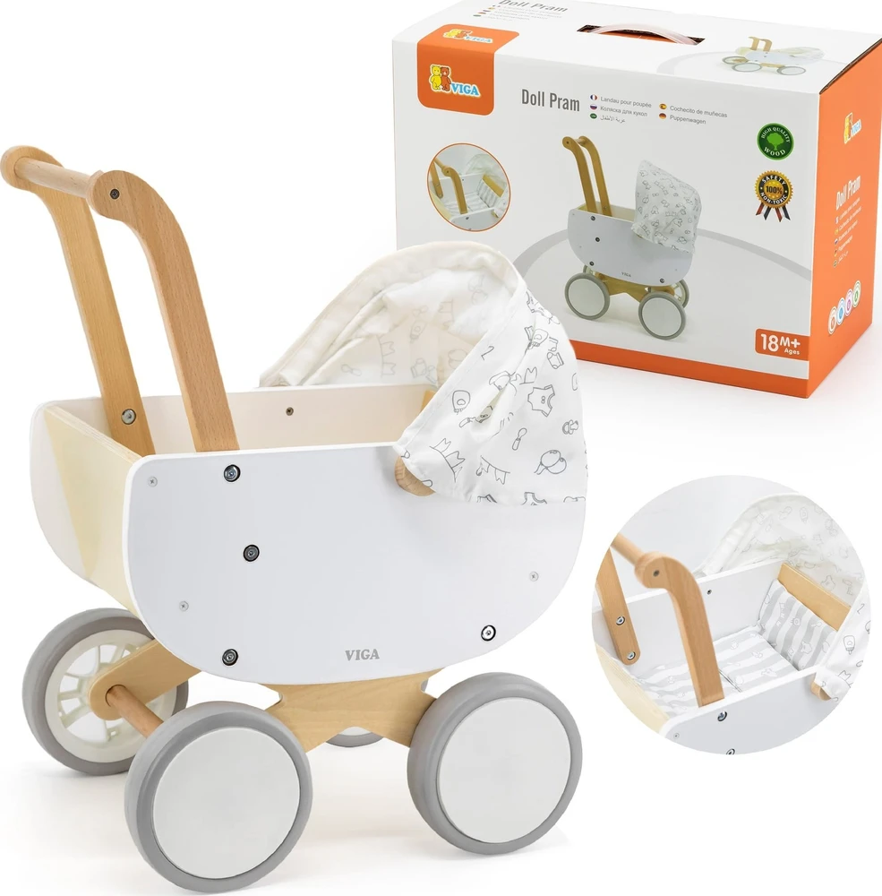 Viga Toys VIGA 44719 Medinis lėlių vežimėlis su gondola