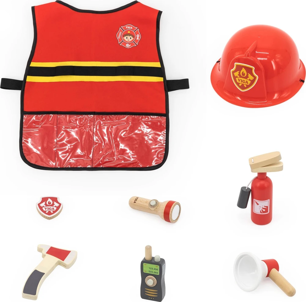Viga Toys VIGA Mažojo gaisrininko rinkinys su liemene 8vnt